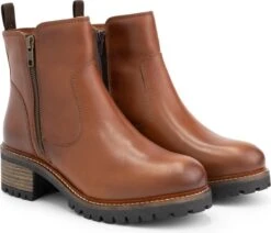 Mysa Ivy Dames Leren Enkellaarzen - Gevoerde Boots - Cognac Bruin Leer - Maat 42