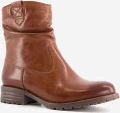 Hush Puppies Gevoerde Leren Dames Enkellaarsjes - Cognac - Maat 41