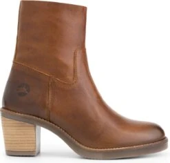 Travelin' Morlaix Dames Leren Enkellaarzen Met Hak - Nette Schoenen Vrouwen - Cognac Bruin Leer - Maat 39