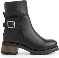 Mysa Dahlia Dames Leren Enkellaarzen - Gevoerde Boots - Zwart Leer - Maat 38