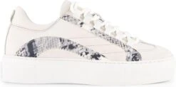 NoGRZ L.Dewez - Leren Dames Sneakers - Veterschoenen Met Snake Print - Wit Leer - Maat 37