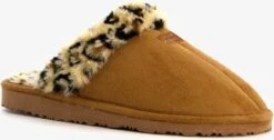 Thu!s Dames Pantoffels Met Luipaardprint - Cognac - Maat 39 - Sloffen