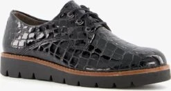 Natuform Dames Veterschoenen Met Croco Print - Zwart - Maat 41 - Uitneembare Zool