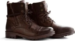 NoGRZ P.Post - Dames Leren Enkellaars - Winter Veterboots - Wol Gevoerd - Donkerbruin - Maat 42