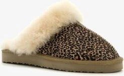 Hush Puppies Suede Dames Pantoffels Luipaardprint - Bruin - Maat 40 - Sloffen