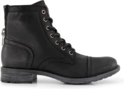 NoGRZ R.Mylne - Dames Leren Enkellaars - Winter Veterboots - Wol Gevoerd - Zwart - Maat 38