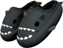 Geweo Home Sloffen Dames Heren - Haai Pantoffels - Kerstmis - Kerstfeest - Christmas Gift - Antislip Pluche Warme Fleece Open Sloffen - Comfortabel Traagschuim - Diep Grijs- Maat 4445