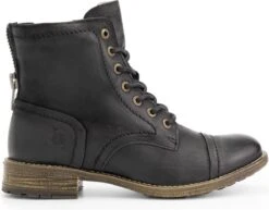 NoGRZ A.Aalto Leren Enkellaarzen Dames - Wol Gevoerde Veterschoenen - Zwart Leer - Maat 41