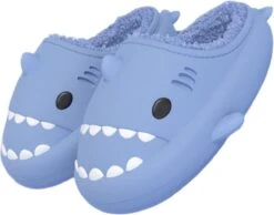 Geweo Home Sloffen Dames Heren - Haai Pantoffels - Antislip Pluche Warme Fleece Open Sloffen - Comfortabel Traagschuim - Blauw - Maat 4041