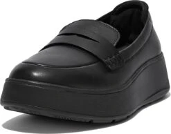 FitFlop F-Mode Leather Flatform Penny Loafers ZWART - Maat 39