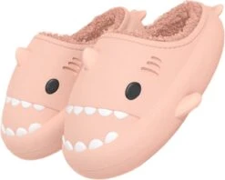 Geweo Home Sloffen Dames Heren - Haai Pantoffels - Kerstmis - Kerstfeest - Christmas Gift - Antislip Pluche Warme Fleece Open Sloffen - Comfortabel Traagschuim - Roze - Maat 3839