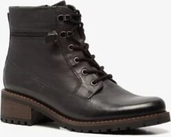 Hush Puppies Leren Dames Veterlaarsjes - Zwart - Maat 38
