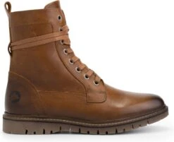 Travelin' Erquy Dames Leren Enkellaarzen - Stoere Veterboots Met Rits - Cognac Bruin Leer - Maat 37