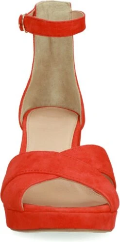 Manfield - Dames - Oranje Suède Sandalen Met Hak - Maat 39 -Skechers Verkoopwinkel 598x1200