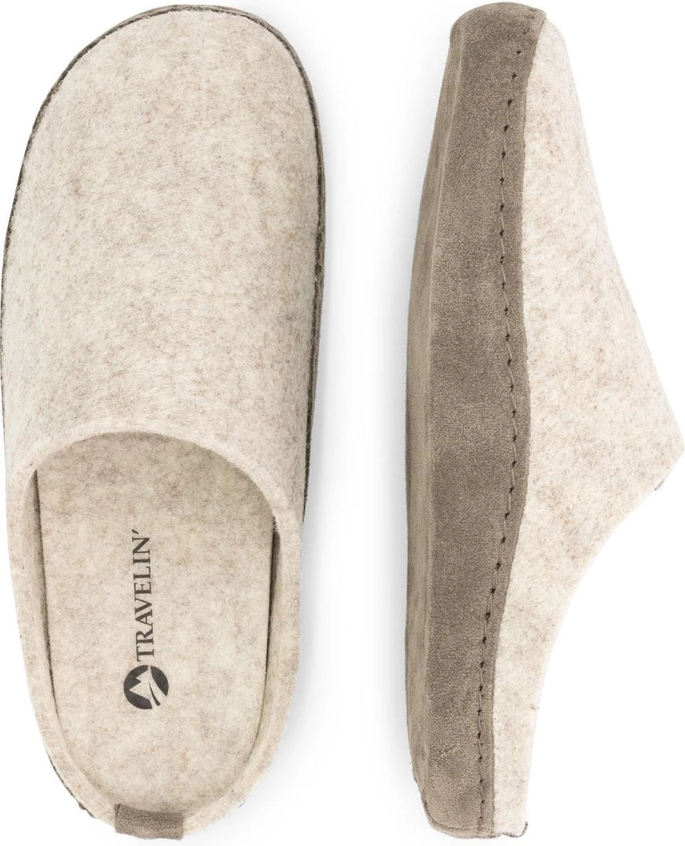 Travelin' Get-Home Dames Slip-On Sloffen - Wollen Pantoffels - Suede Zool - Zand Beige - Maat 39 5 Travelin' Get-Home Dames Slip-On Sloffen - Wollen Pantoffels - Suede Zool - Zand Beige - Maat 39 - Afbeelding 5