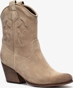 TwoDay Suede Dames Cowboy Western Laarsjes - Beige - Maat 37 - Echt Leer