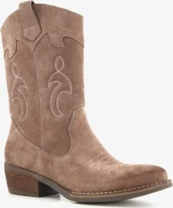 TwoDay Suede Dames Cowboy Western Laarzen - Bruin - Maat 37 - Echt Leer